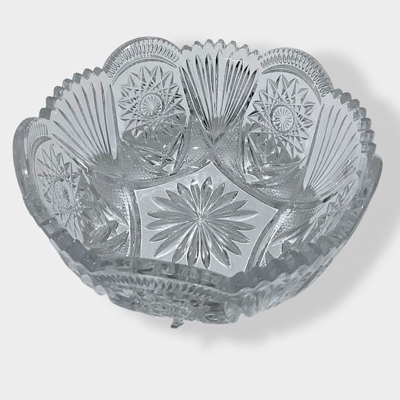Vntg Unmarked Hobstar & Fan 8” Cut Glass Crystal Bowl ABP Collectable Brilliant - Picture 10 of 16